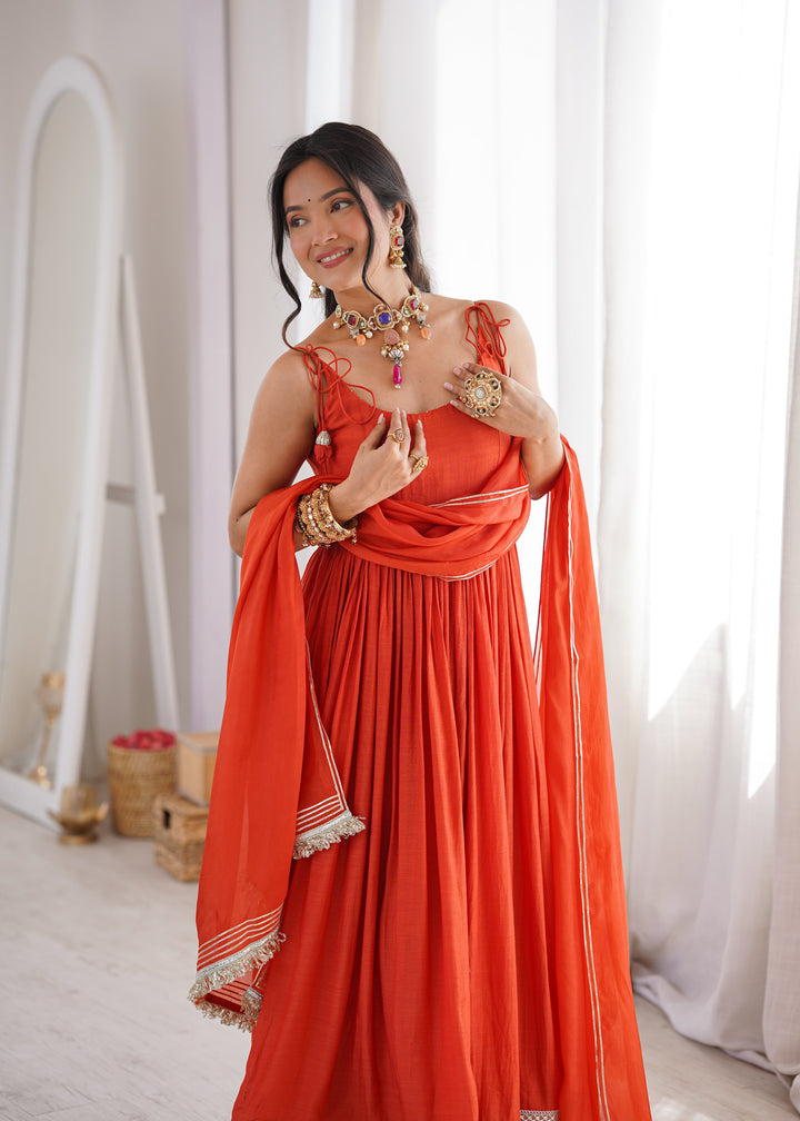 Orange Strappy Anarkali Suit Set