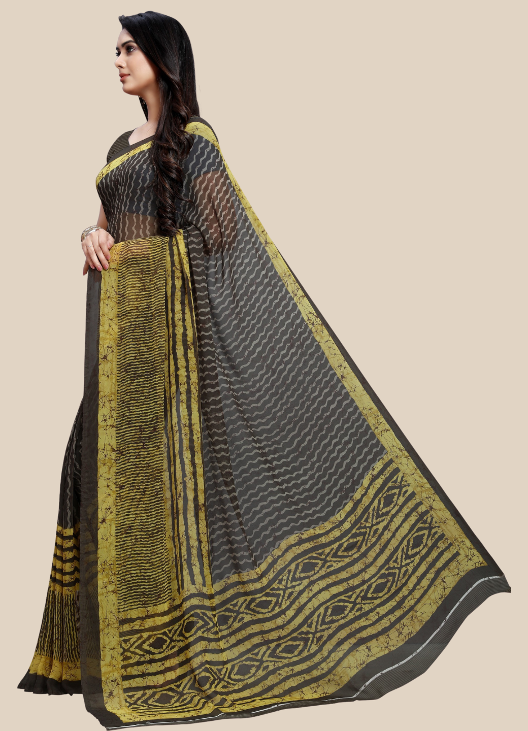 Black Georgette Printed Classy Saree