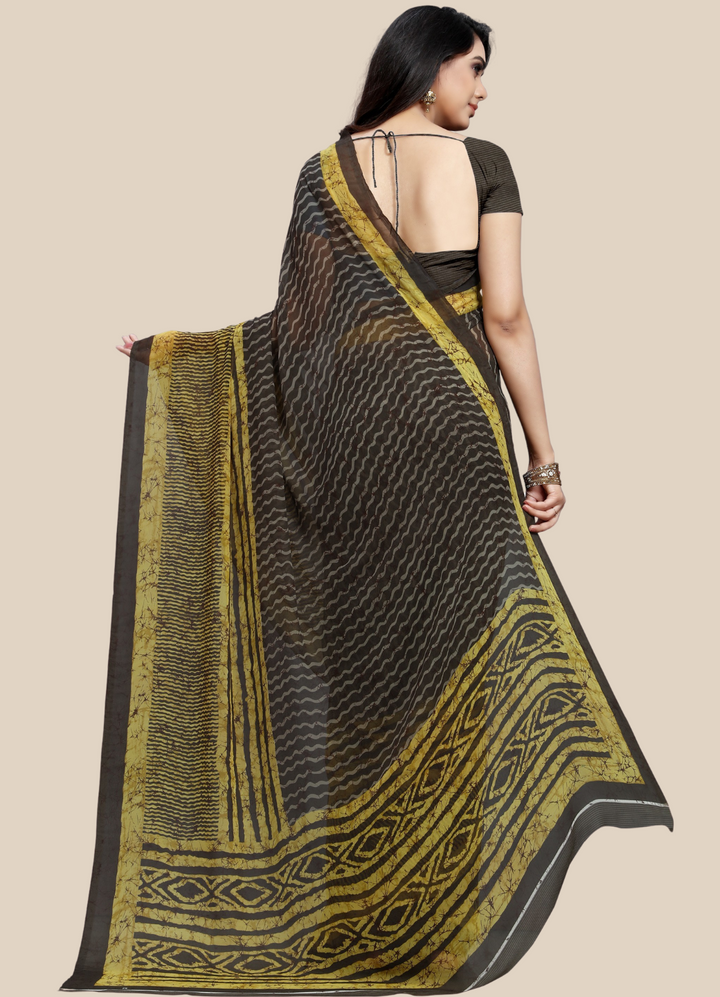 Black Georgette Printed Classy Saree