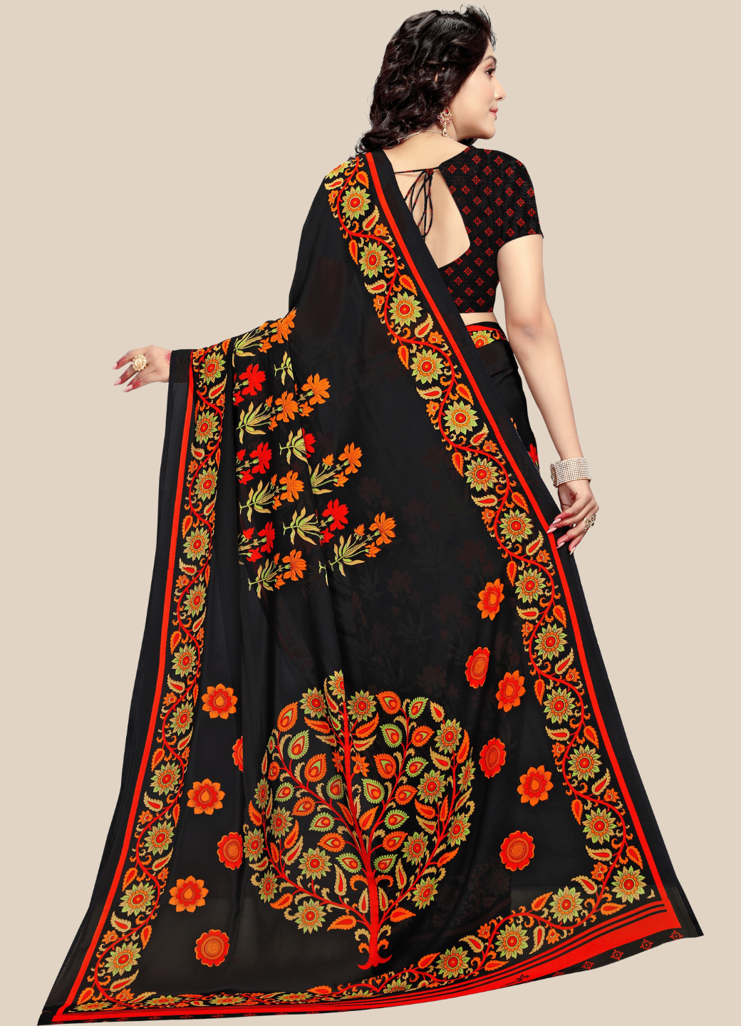 ZERESOUQ-Black-Georgette-Printed-Classy-Saree