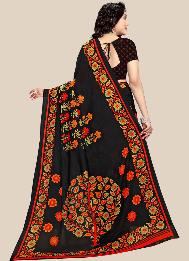 Black Georgette Printed Classy Saree