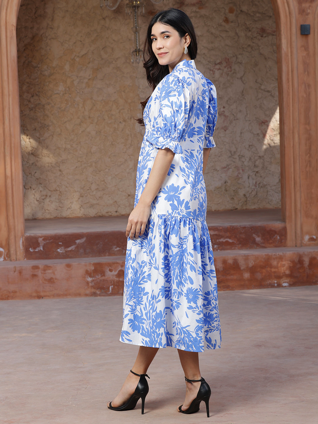 Blue-Cotton-Floral-Tiered-Maxi-Dress