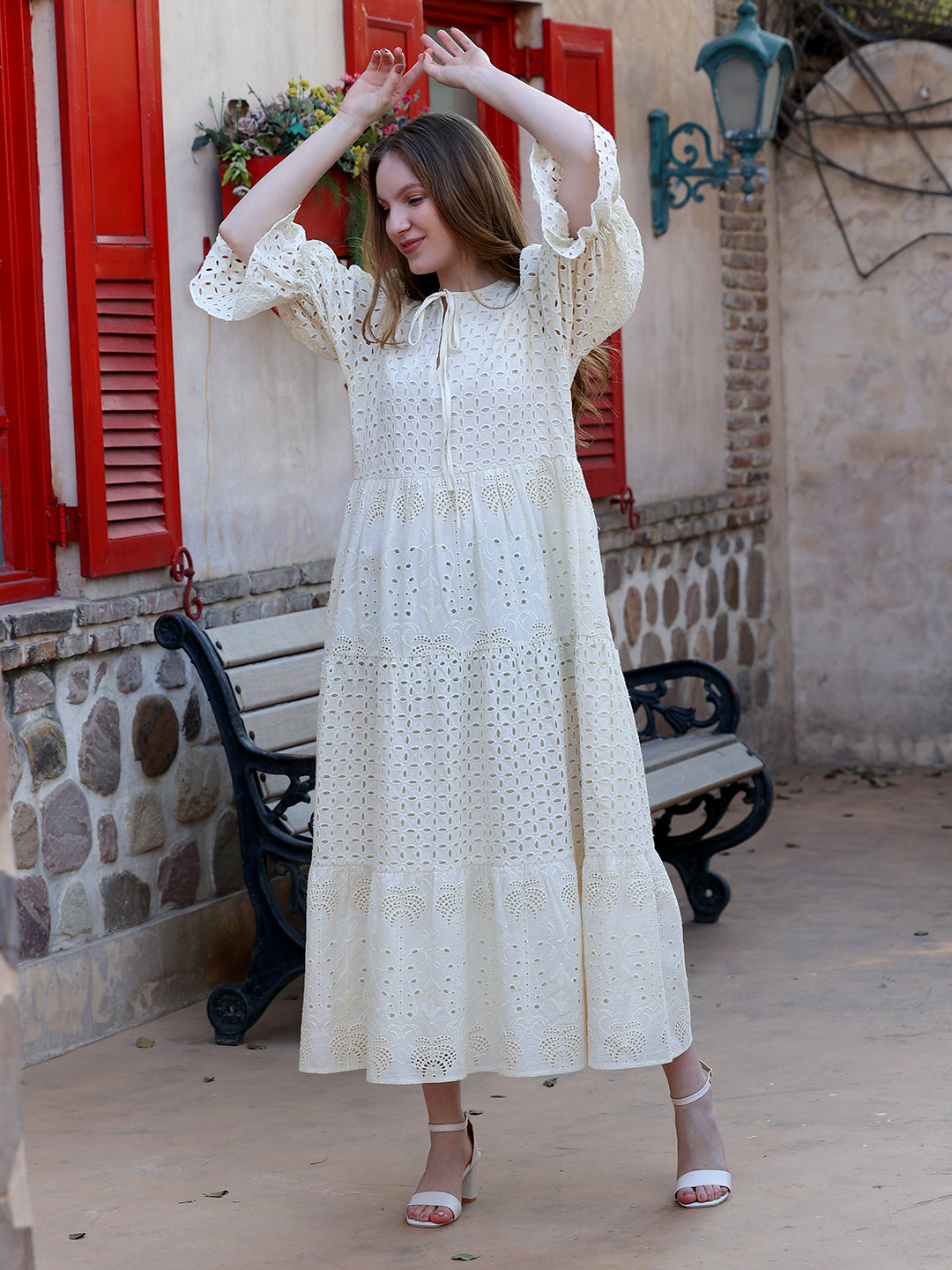 Cream-Cotton-Schiffli-Embroidered-Tiered-Maxi-Dress