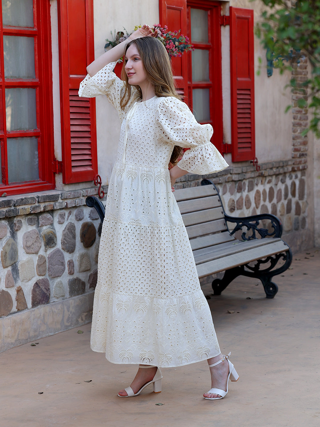 Cream-Cotton-Schiffli-Embroidered-Tiered-Maxi-Dress