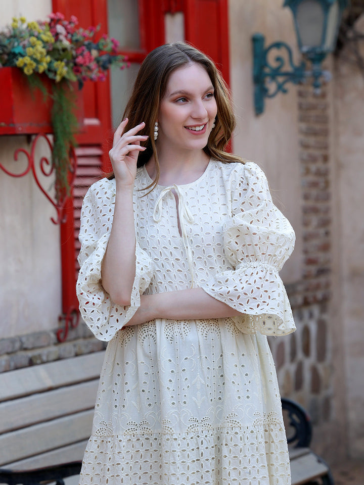 Cream-Cotton-Schiffli-Embroidered-Tiered-Maxi-Dress