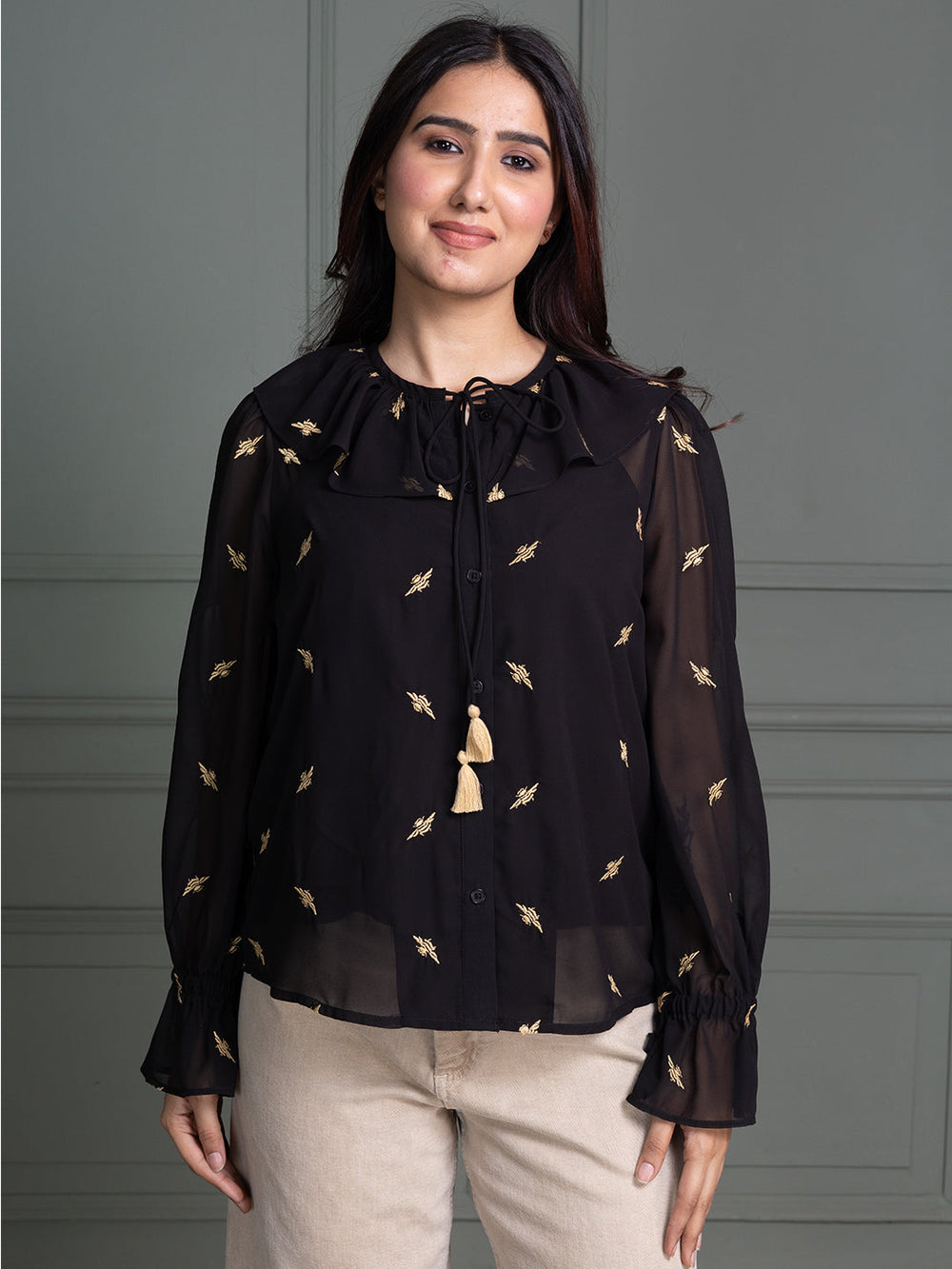 Black-Cotton-Animal-Print-Embroidered-Top