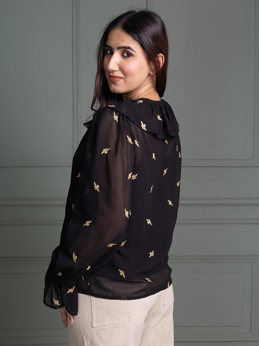 Black-Cotton-Animal-Print-Embroidered-Top
