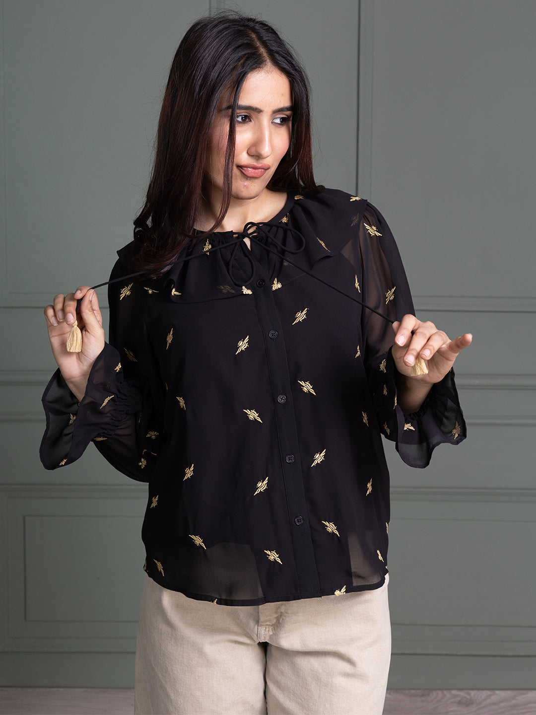 Black-Cotton-Animal-Print-Embroidered-Top