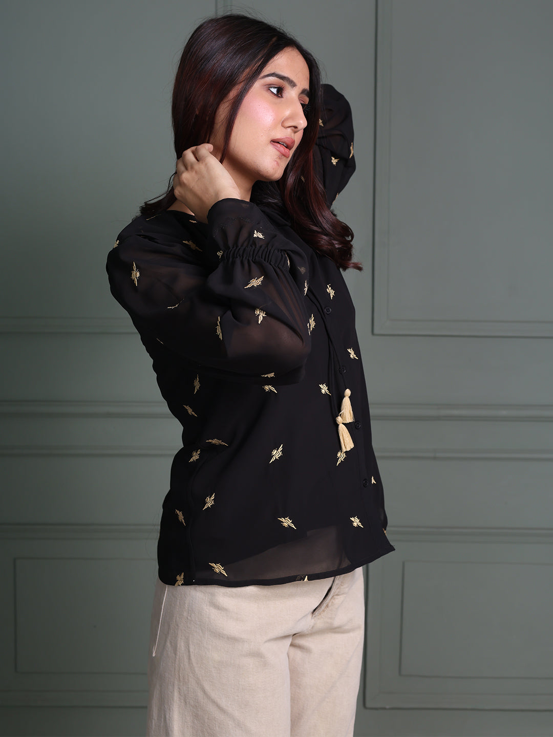 Black-Cotton-Animal-Print-Embroidered-Top