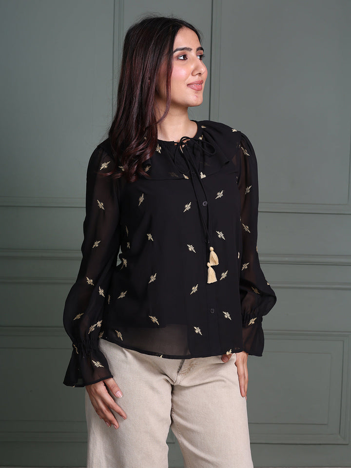 Black-Cotton-Animal-Print-Embroidered-Top