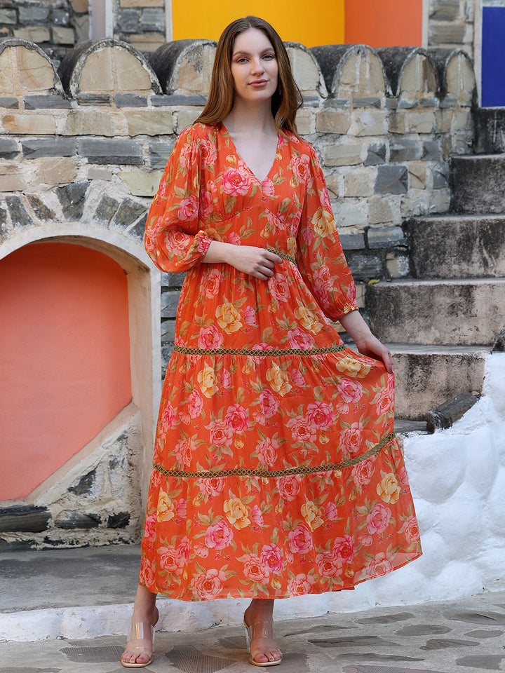 Orange-Viscose-Maxi-Dress