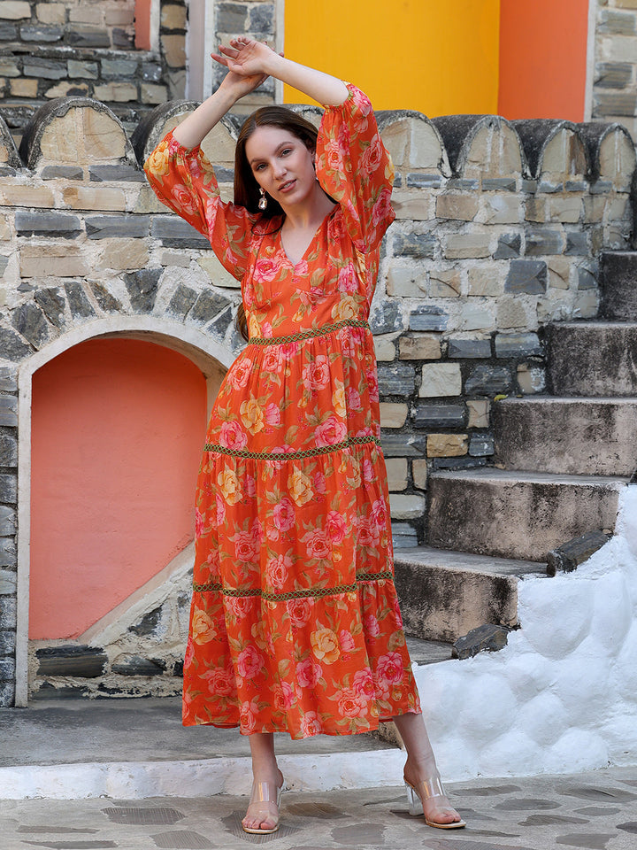 Orange-Viscose-Maxi-Dress