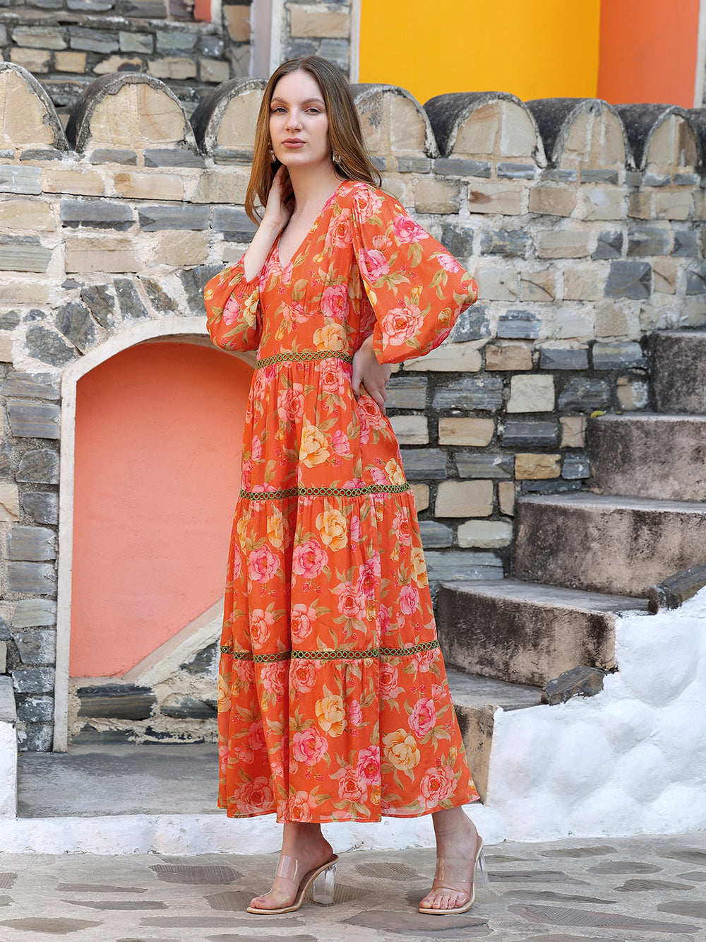 Orange-Viscose-Maxi-Dress