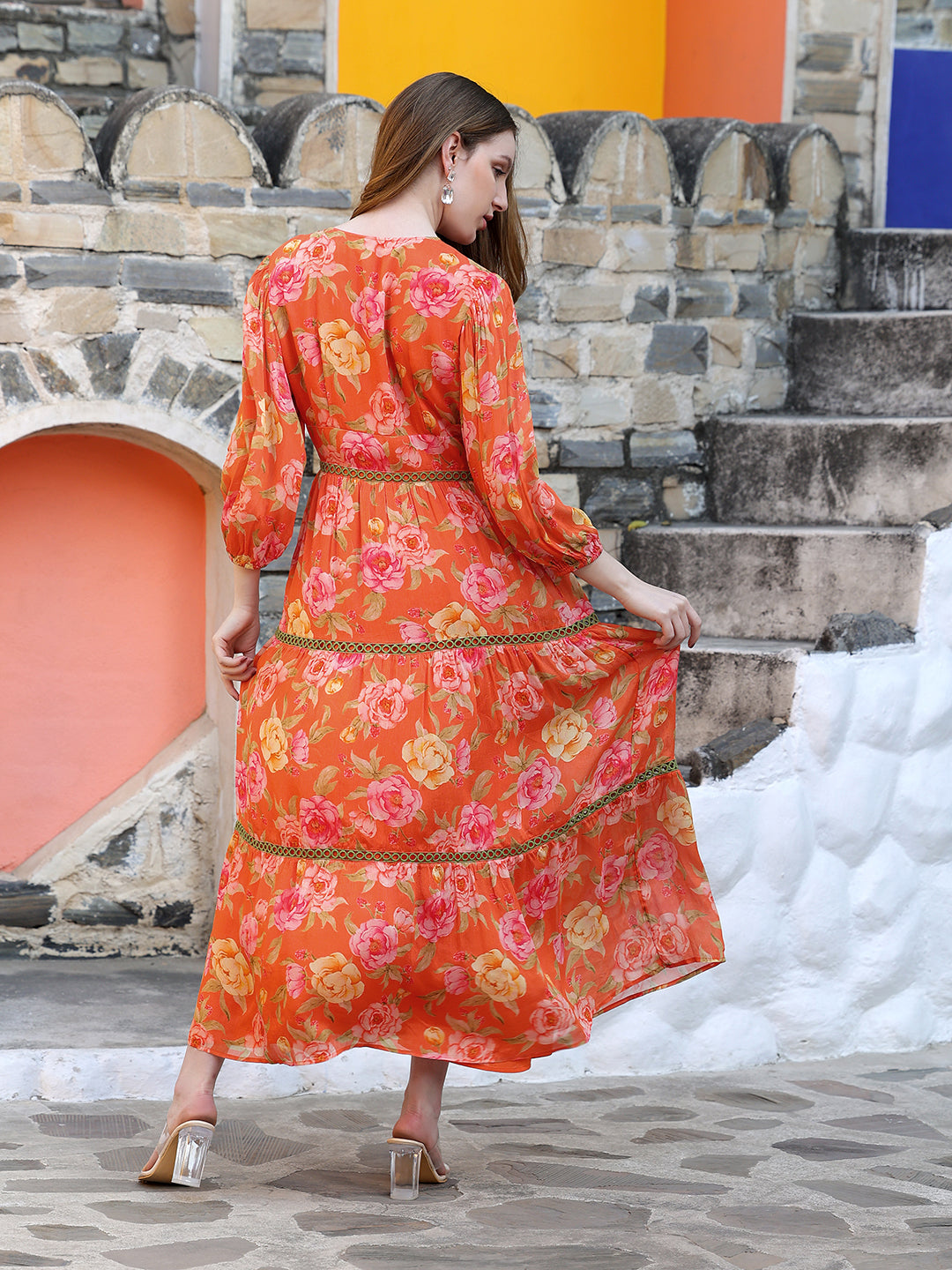 Orange-Viscose-Maxi-Dress