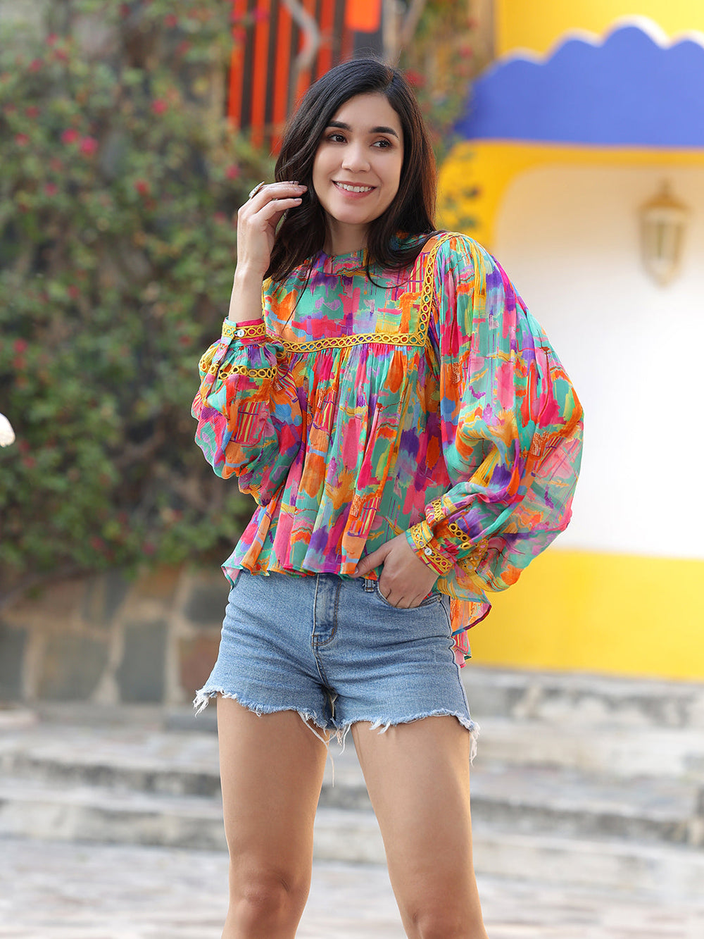 Multicolor-Viscose-Lace-Insert-Full-Sleeve-Top