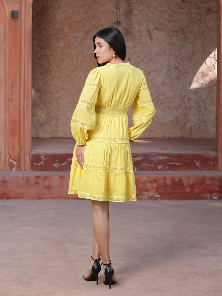 Yellow-Cotton-Lace-Insert-Midi-Dress