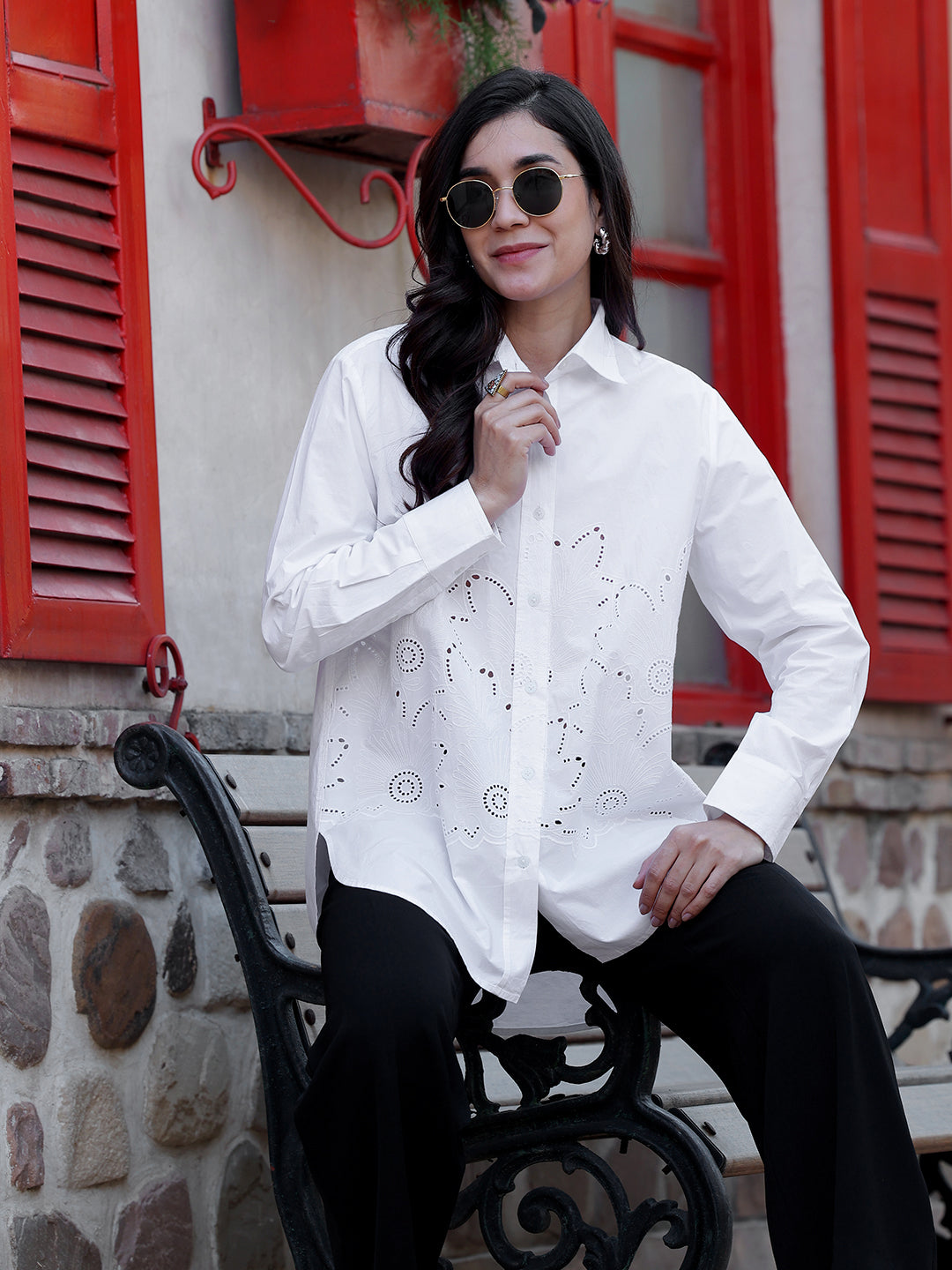 White-Cotton-Embroideried-High-Low-Shirt