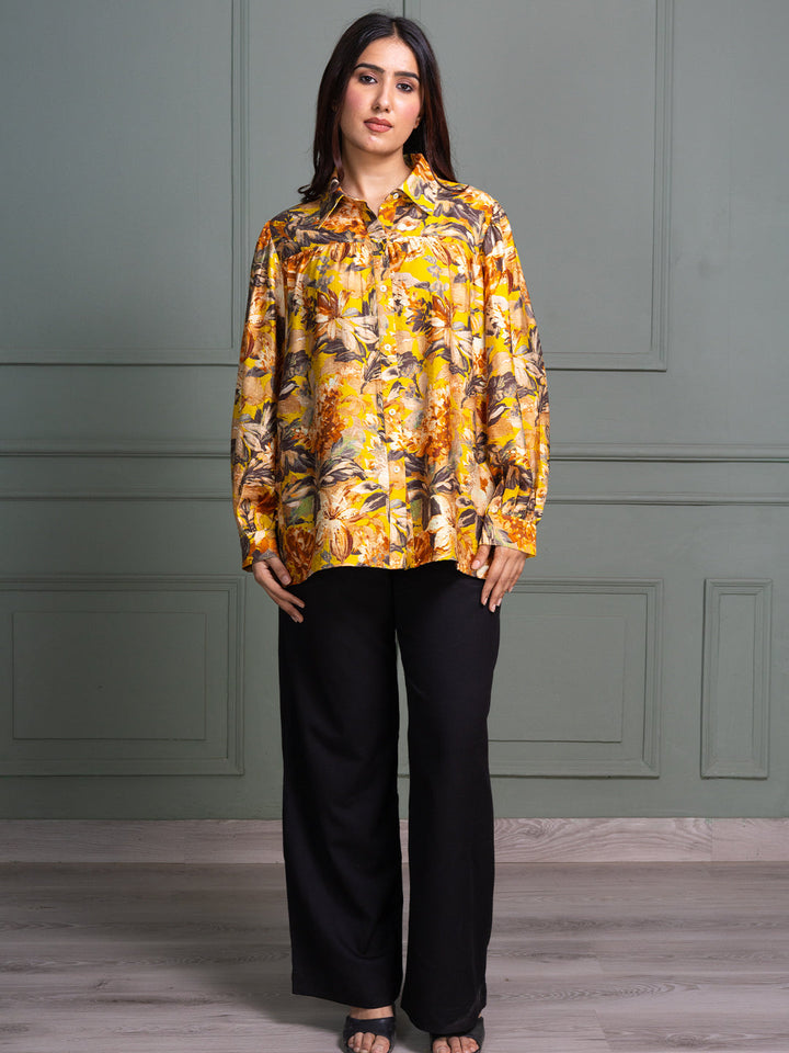 Mustard-Viscose-Floral-Printed-Shirt-Collor-Top
