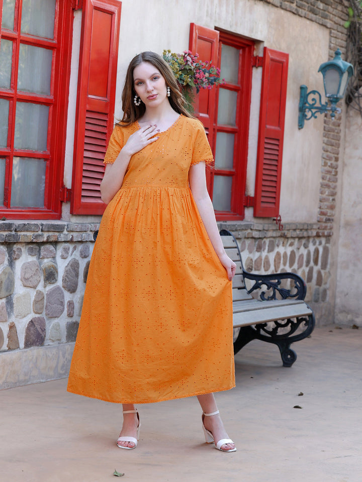 Orange-Cotton-Lace-Detailing-Schiffly-Maxi-Dress