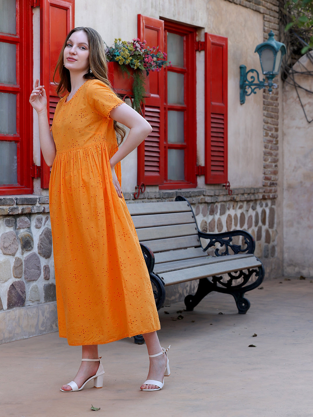 Orange-Cotton-Lace-Detailing-Schiffly-Maxi-Dress