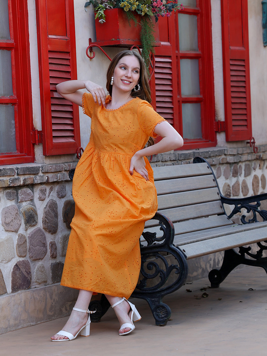Orange-Cotton-Lace-Detailing-Schiffly-Maxi-Dress