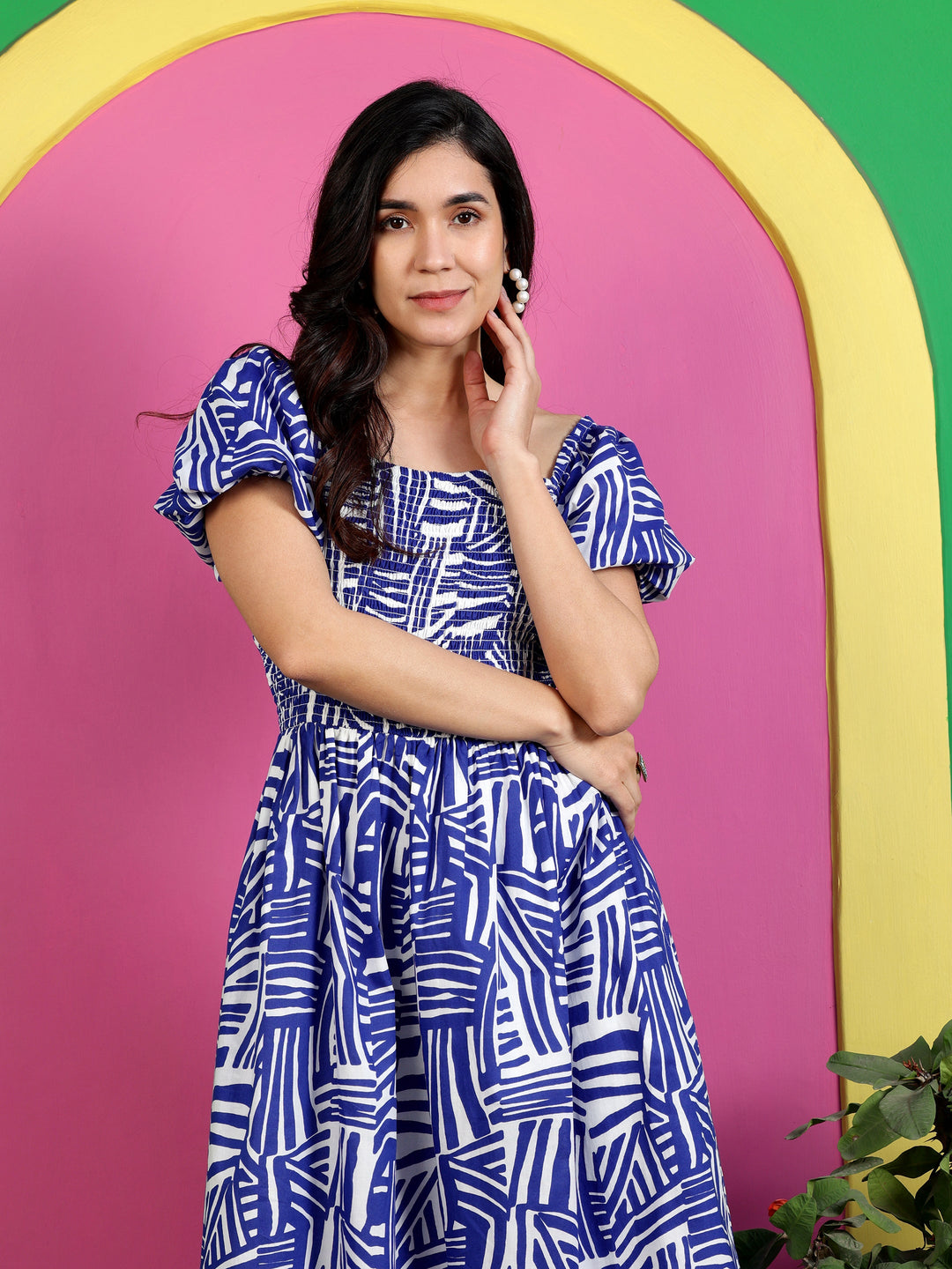 Blue-Lycra-Ballon-Sleeve-Maxi-Dress