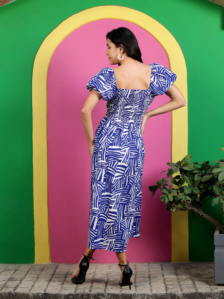 Blue-Lycra-Ballon-Sleeve-Maxi-Dress