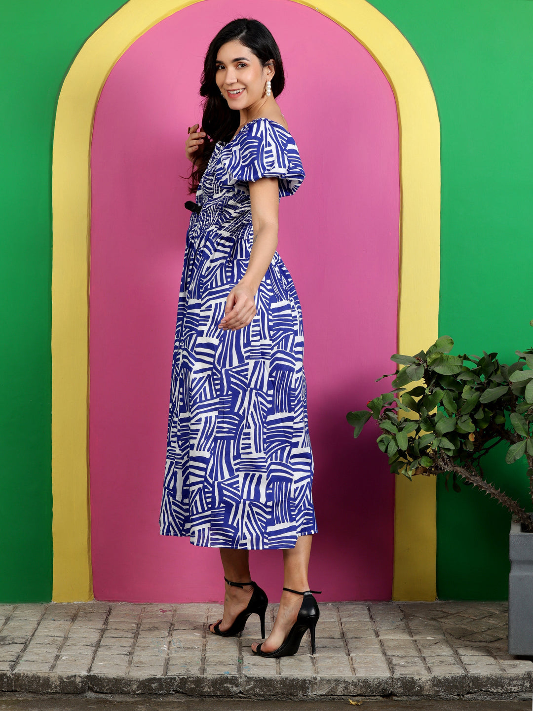 Blue-Lycra-Ballon-Sleeve-Maxi-Dress