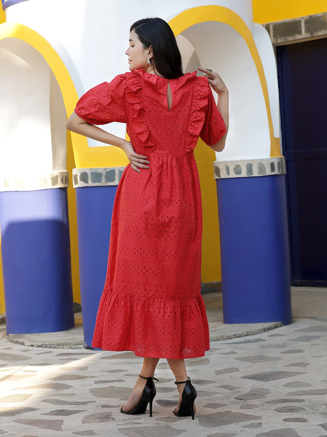 Red-Cotton-Embroidered-Schiffli-Midi-Dress