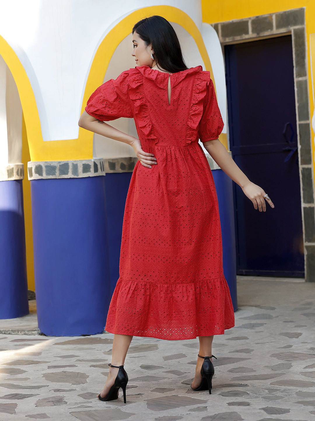 Red-Cotton-Embroidered-Schiffli-Midi-Dress