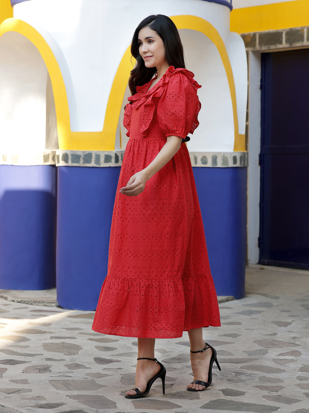 Red-Cotton-Embroidered-Schiffli-Midi-Dress