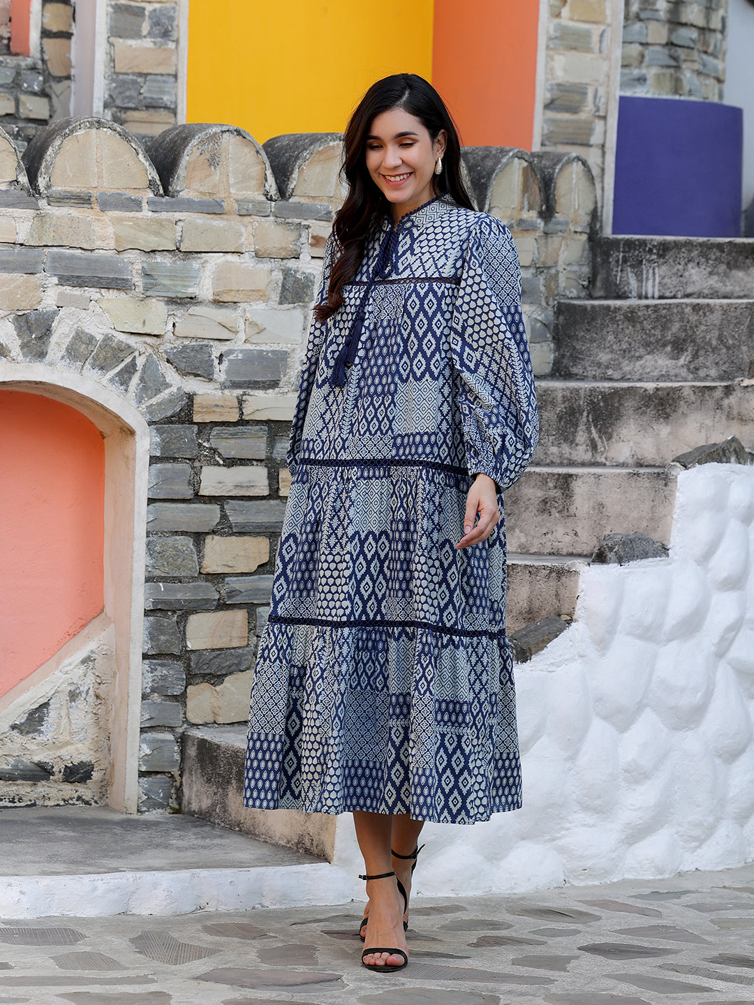 Indigo-Cotton-Printed-Maxi-Dress