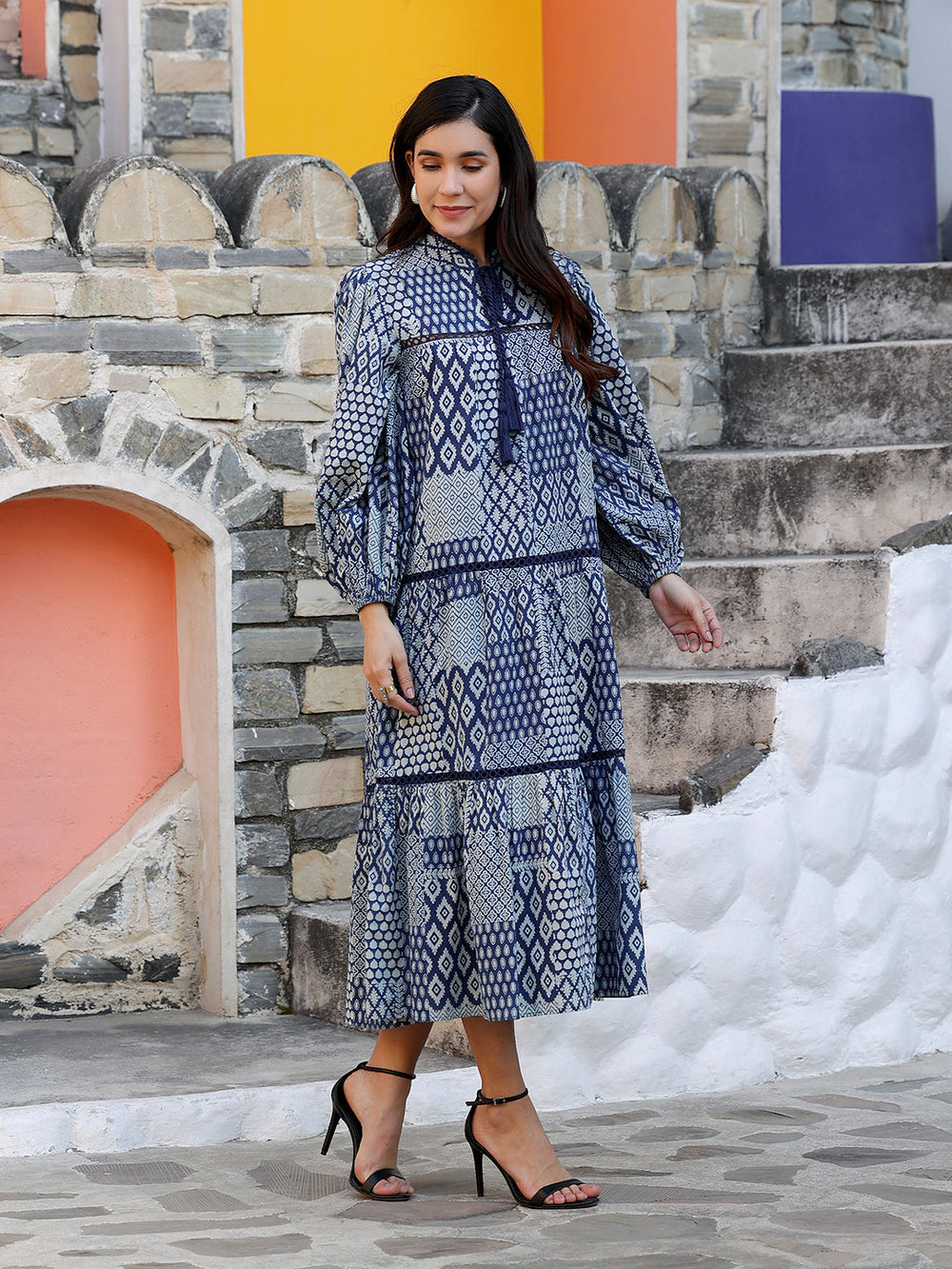 Indigo-Cotton-Printed-Maxi-Dress