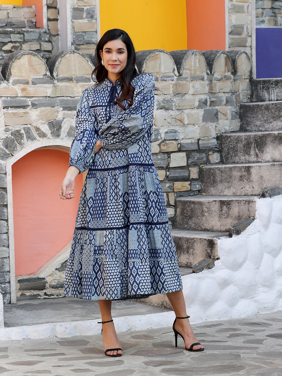Indigo-Cotton-Printed-Maxi-Dress