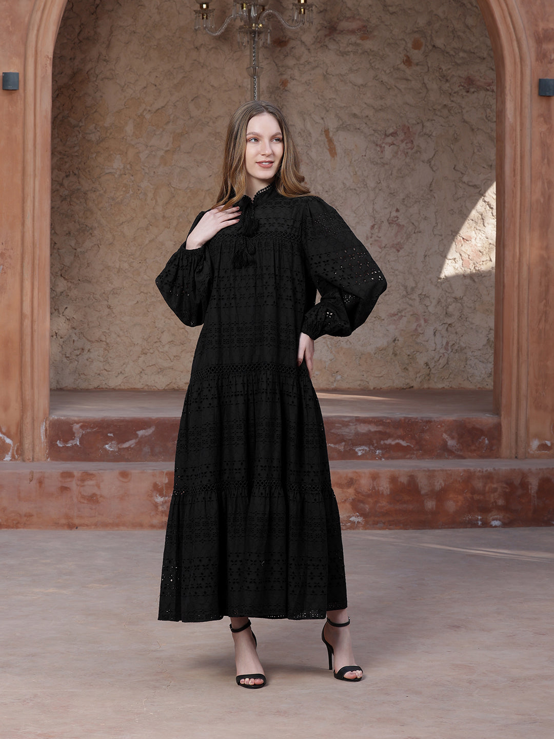 Black-Cotton-schiffli-Maxi-Dress