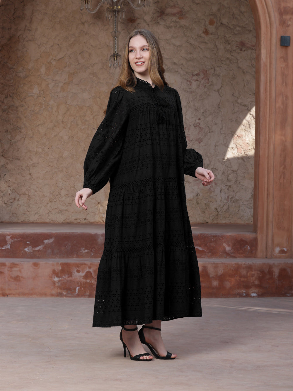 Black-Cotton-schiffli-Maxi-Dress
