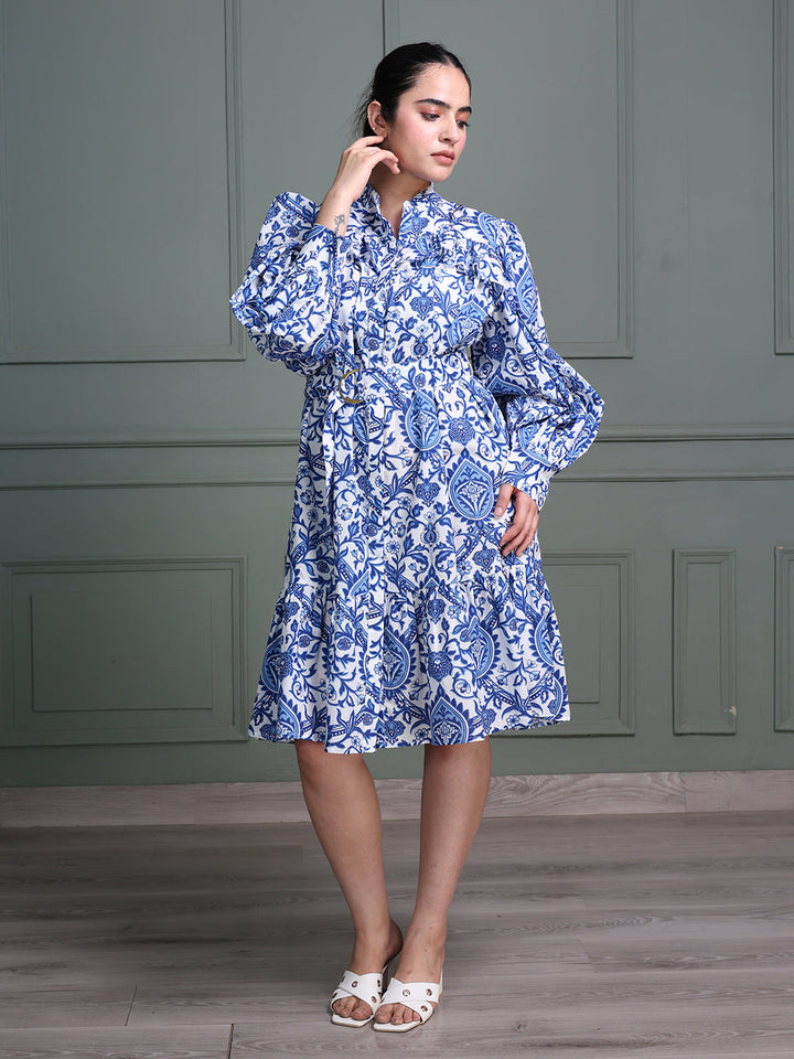 Blue-Cotton-Floral-Paisley-Print-Midi-Dress