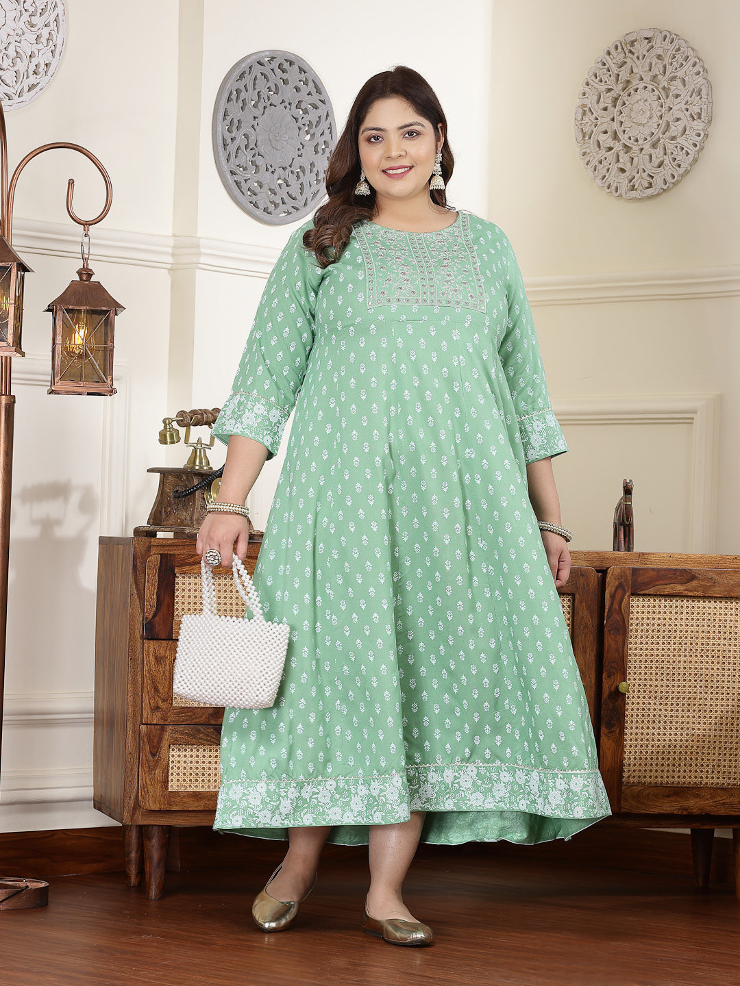 Pista-Green-Rayon-Printed-&-Embroidered-Anarkali-Kurta-Only