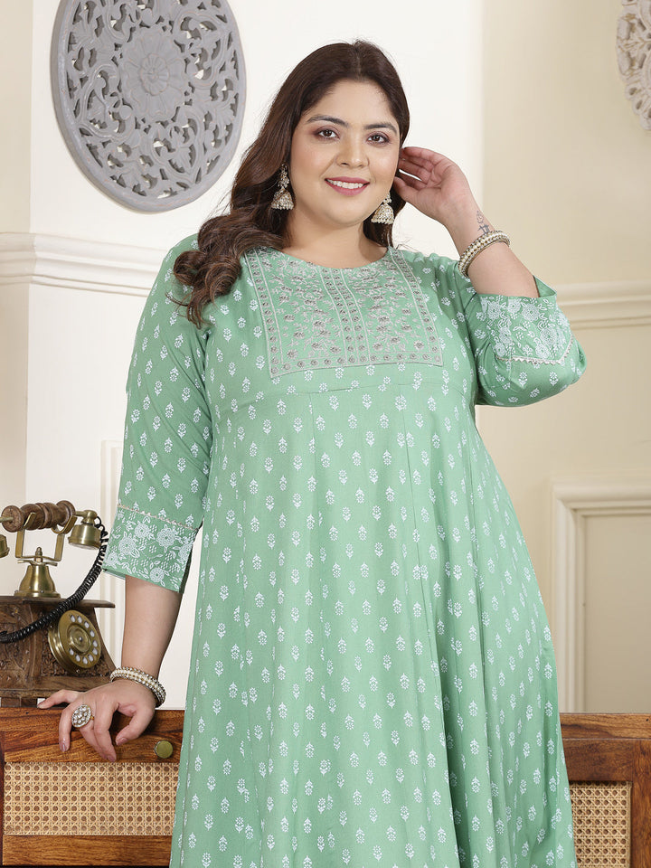Pista-Green-Rayon-Printed-&-Embroidered-Anarkali-Kurta-Only