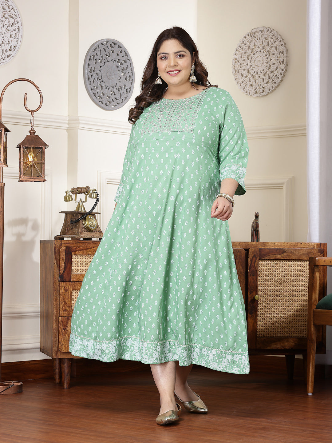 Pista-Green-Rayon-Printed-&-Embroidered-Anarkali-Kurta-Only