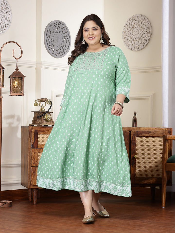 Pista-Green-Rayon-Printed-&-Embroidered-Anarkali-Kurta-Only