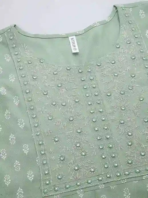 Green-Rayon-Printed-Anarkali-Kurta-Only