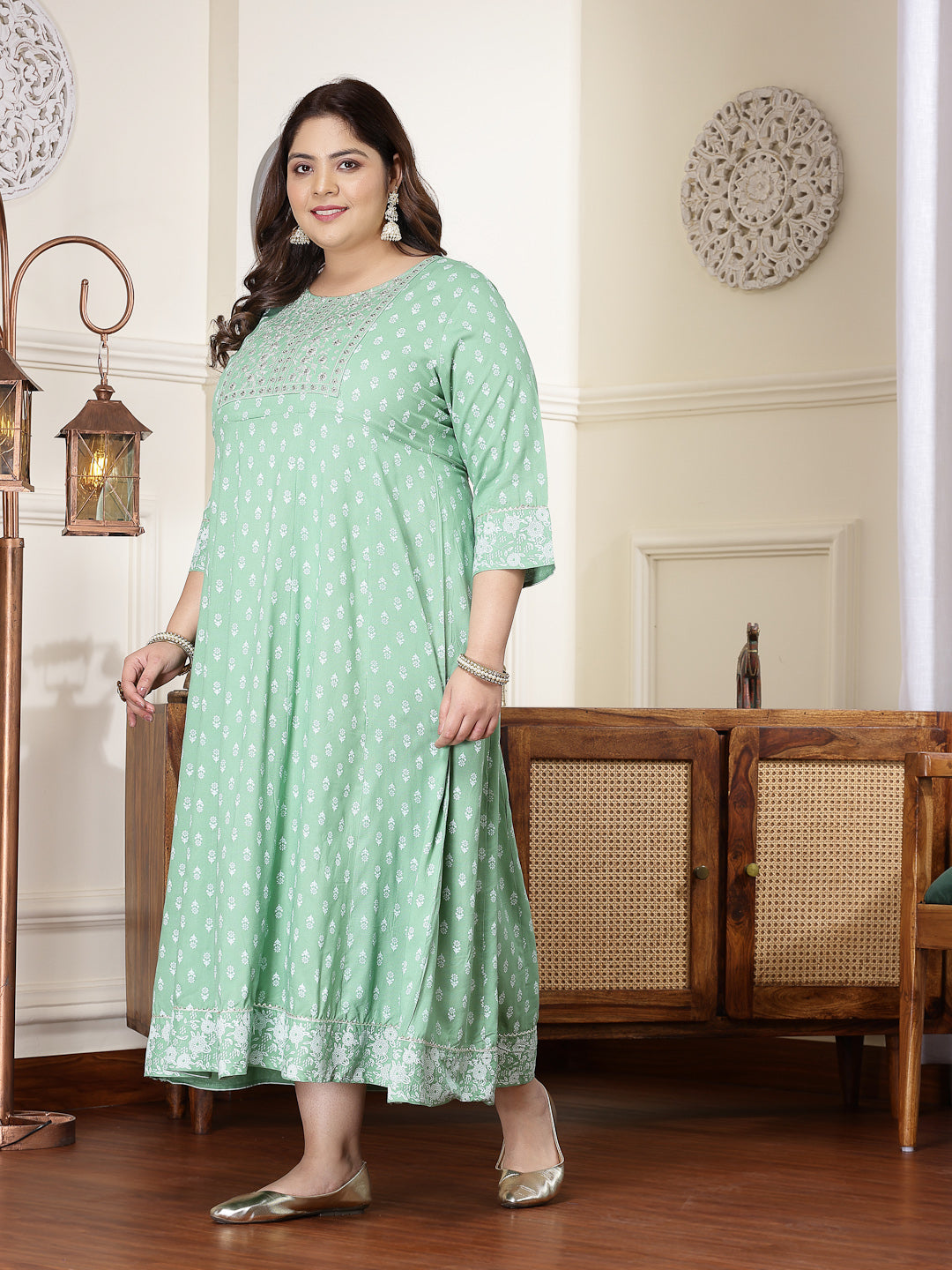 Pista-Green-Rayon-Printed-&-Embroidered-Anarkali-Kurta-Only