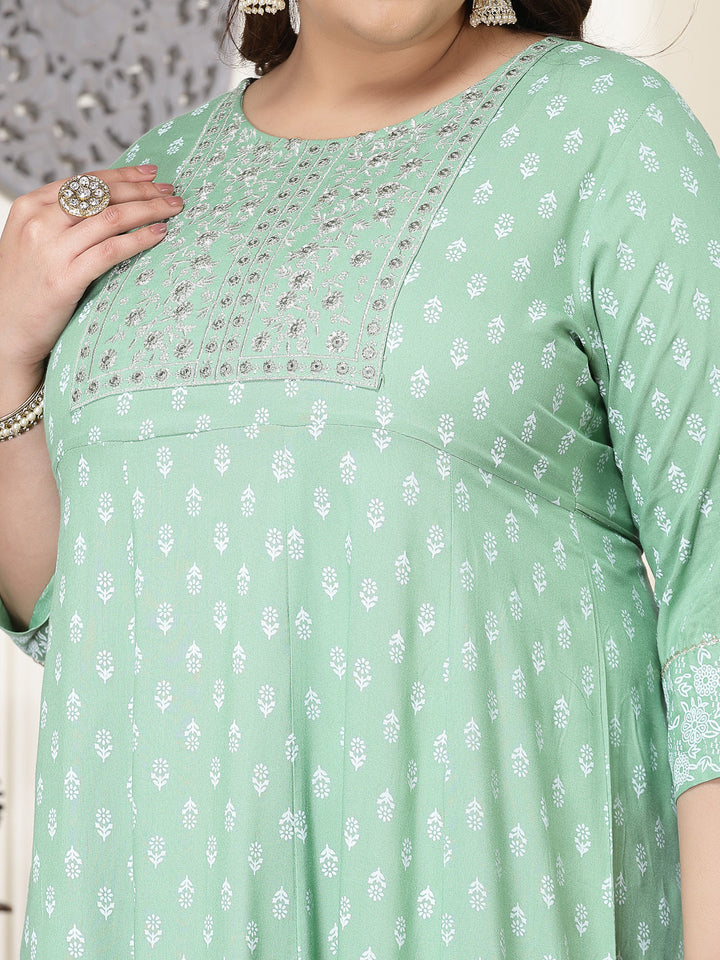 Pista-Green-Rayon-Printed-&-Embroidered-Anarkali-Kurta-Only