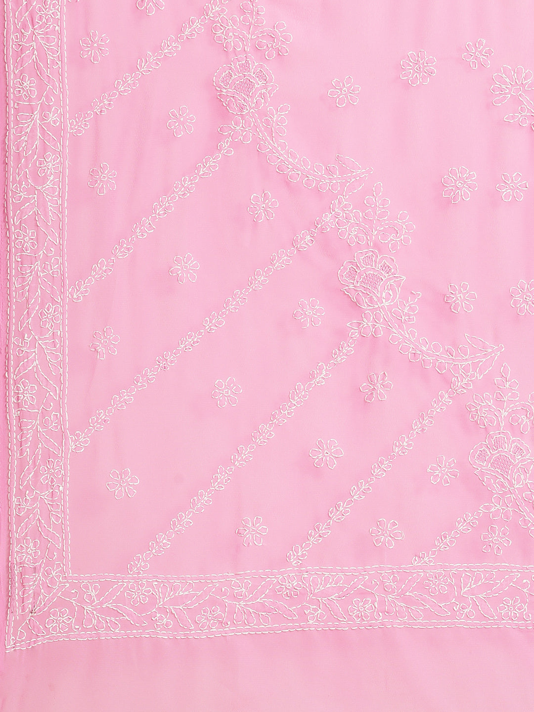 PInk-&-White-Georgette-Hand-Embroidered-Chikankari-Saree