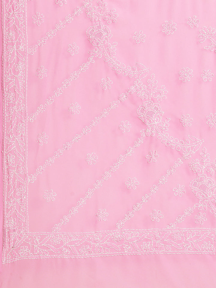 PInk-&-White-Georgette-Hand-Embroidered-Chikankari-Saree