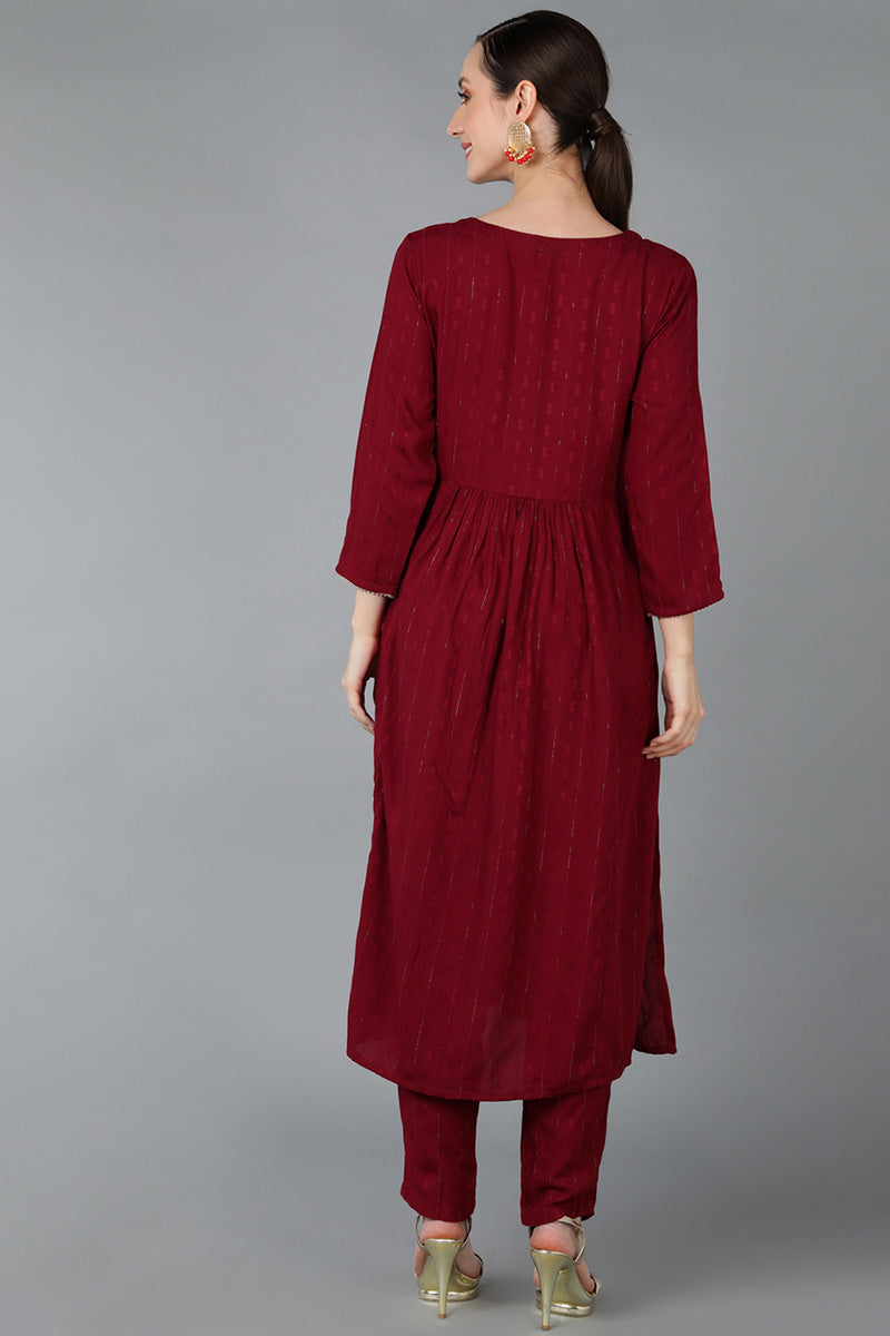 Maroon-Silk-Blend-Yoke-Design-Solid-Straight-Kurta-Set