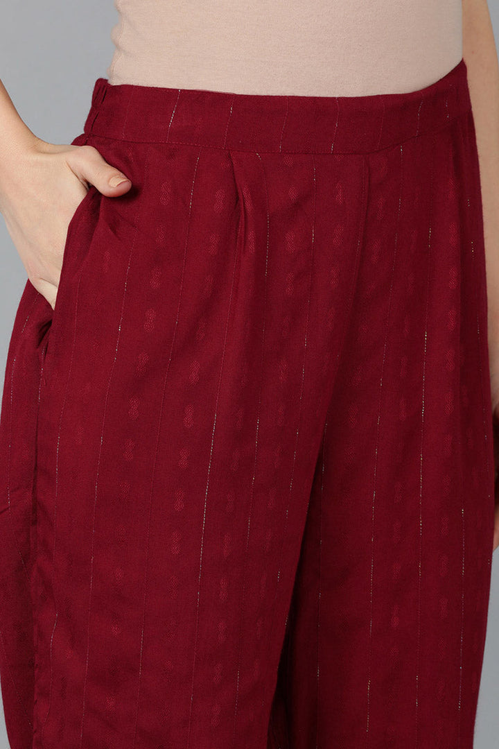 Maroon-Silk-Blend-Yoke-Design-Solid-Straight-Kurta-Set