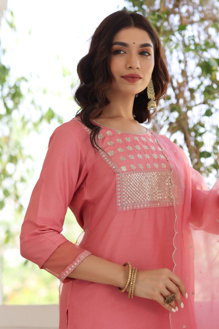 Pink-Poly-Silk-Solid-Sequin-Straight-3-Piece-Kurta-Set