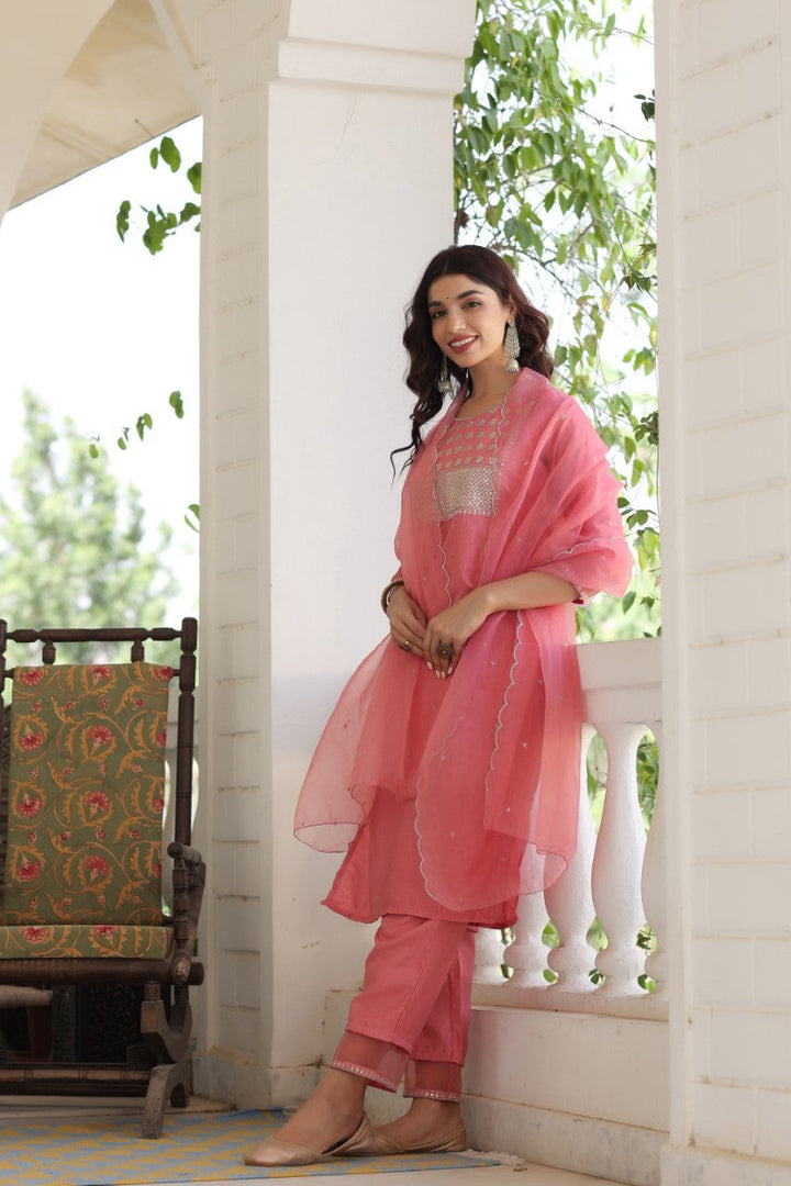 Pink-Poly-Silk-Solid-Sequin-Straight-3-Piece-Kurta-Set